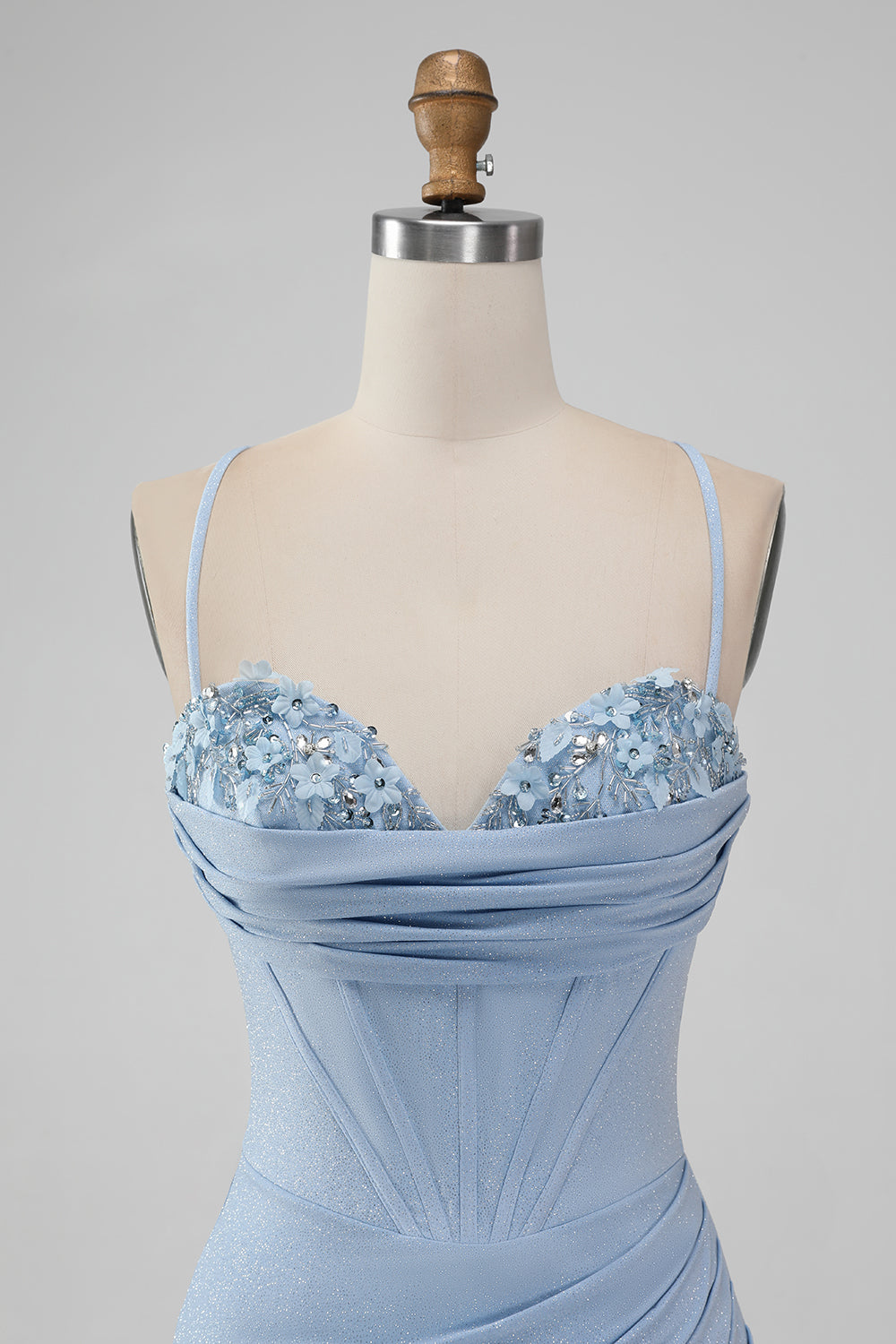 Light Blue Bodycon Spaghetti Straps Corset Short Homecoming Dress Customized