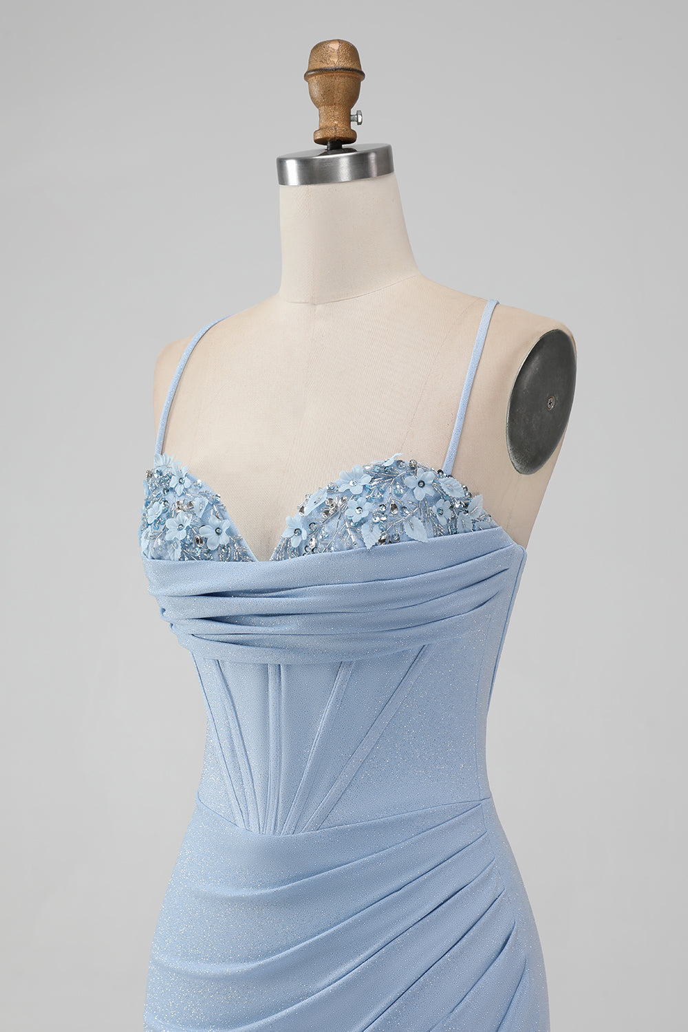 Light Blue Bodycon Spaghetti Straps Corset Short Homecoming Dress Customized