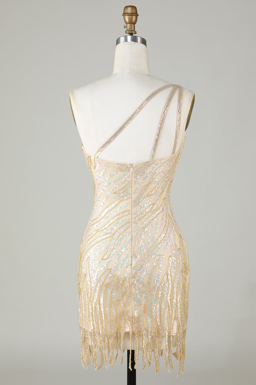 Sheath One Shoulder Blue Sequins Short Homecoming Dress with Tassel Customized