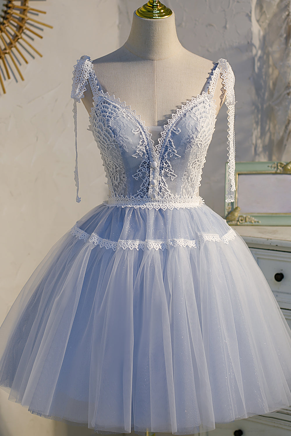 Spaghetti Straps Lace Tulle Short Homecoming Dresses Customized