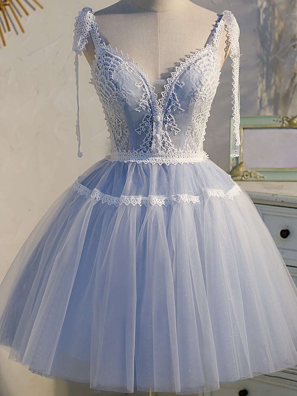 Spaghetti Straps Lace Tulle Short Homecoming Dresses Customized