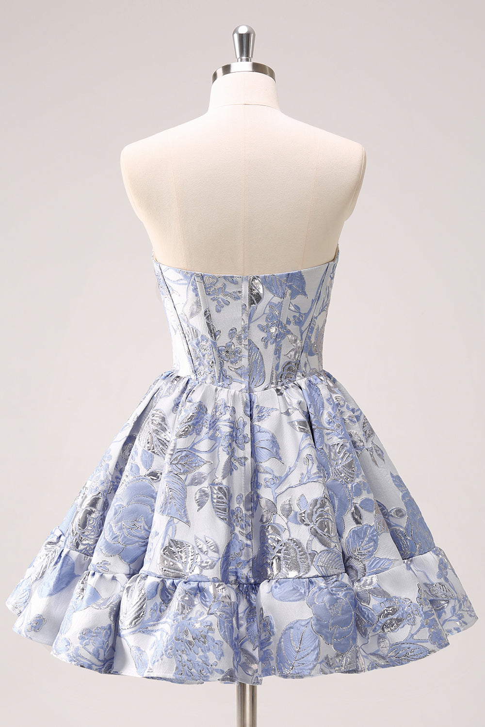Cute Blue A Line Sweetheart Print Corset Short Homecoming Dress with Ruffles Customized