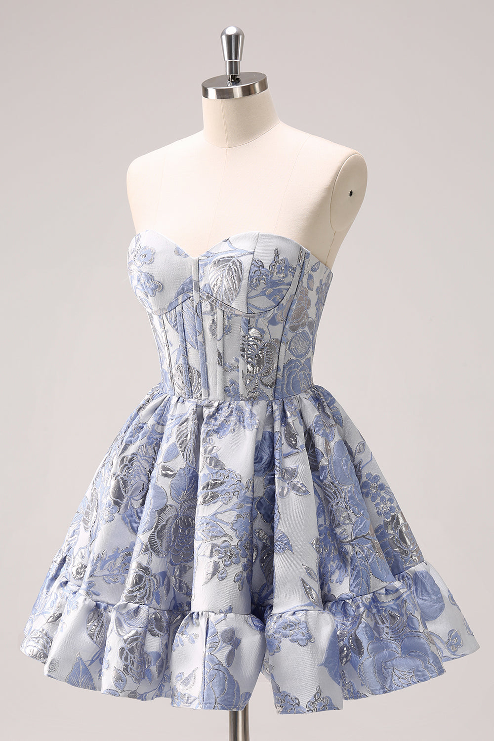 Cute Blue A Line Sweetheart Print Corset Short Homecoming Dress with Ruffles Customized