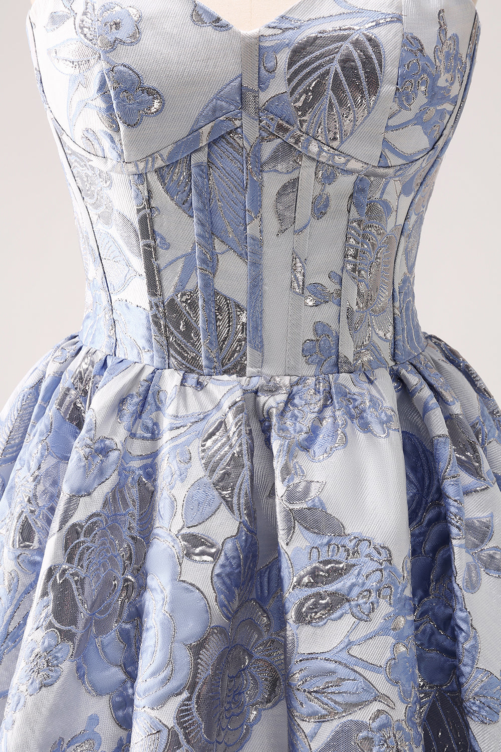 Cute Blue A Line Sweetheart Print Corset Short Homecoming Dress with Ruffles Customized
