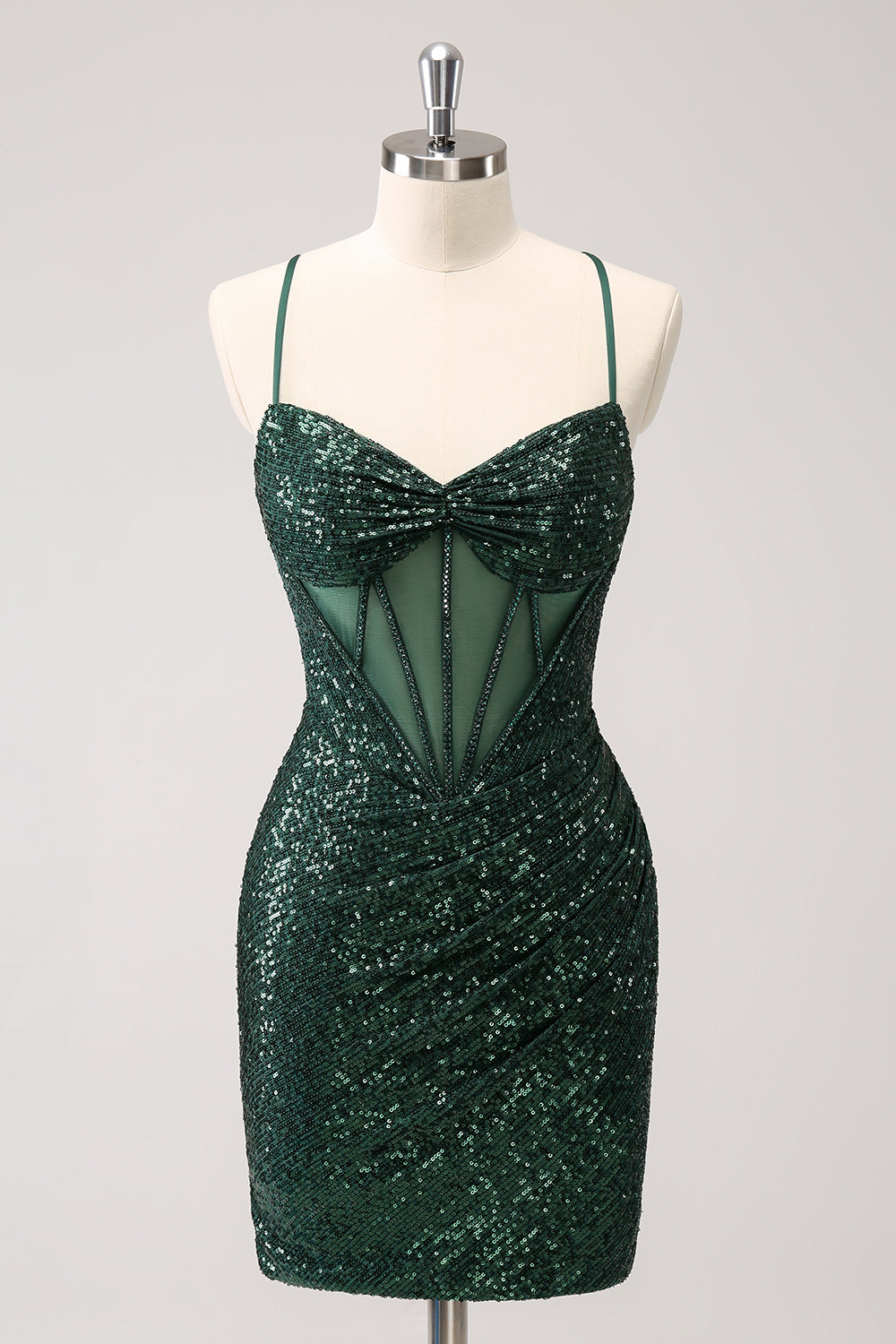 Sparkly Unique Dark Green Tight Sequin Corset Homecoming Dress with Lace Up Back Customized