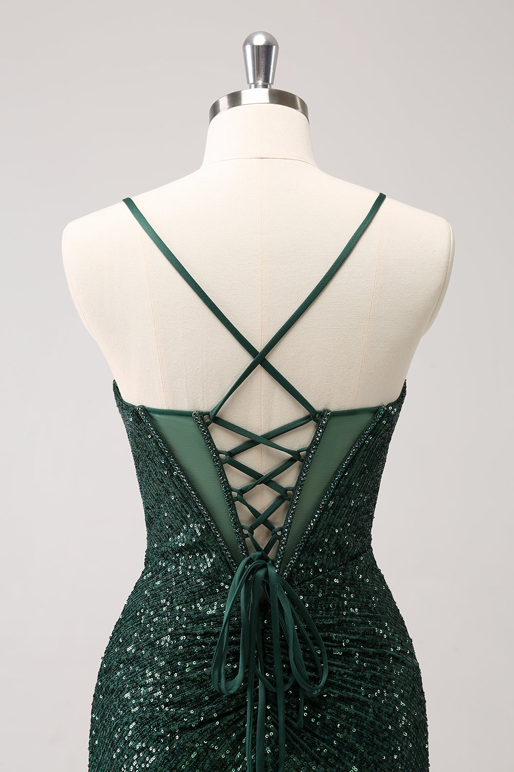 Sparkly Unique Dark Green Tight Sequin Corset Homecoming Dress with Lace Up Back Customized