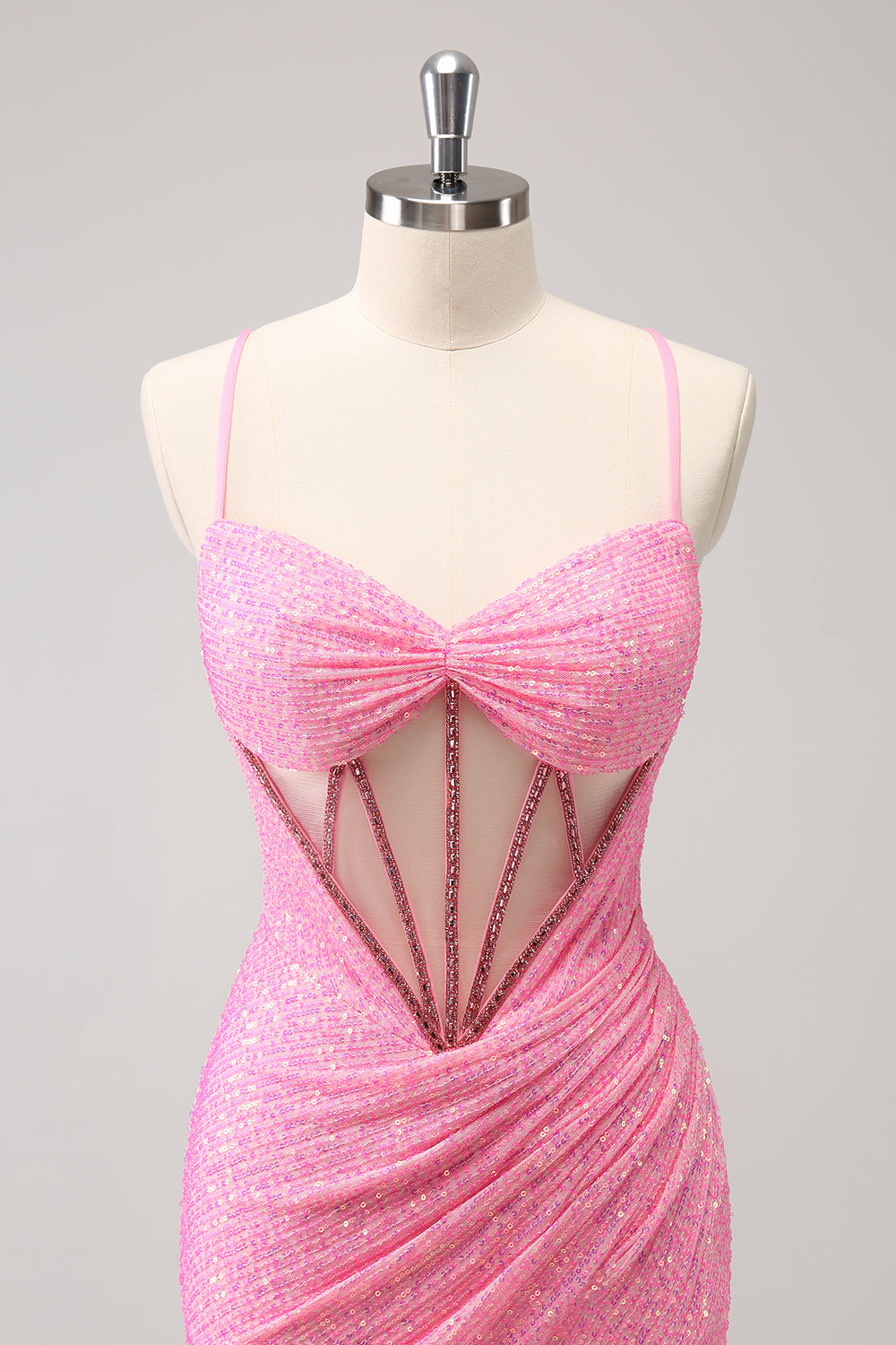 Stylish Sparkly Unique Pink Tight Sequin Corset Homecoming Dress with Lace Up Back Customized