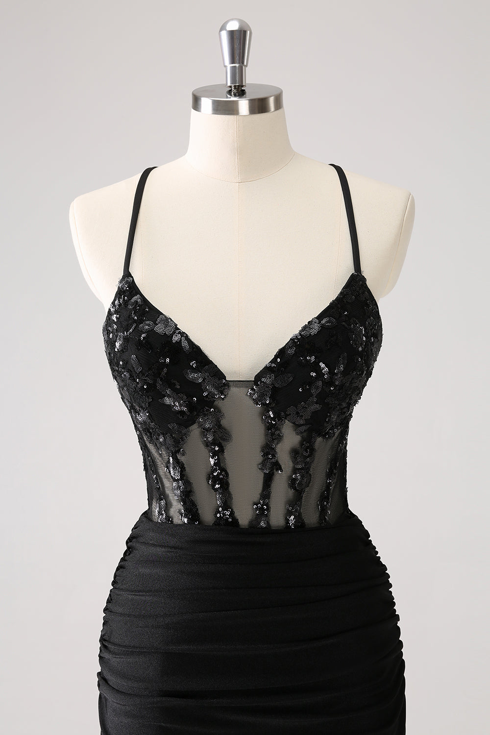 Sparkly Unique Black Tight Spaghetti Straps Sequin Homecoming Dress with Lace Up Back Customized
