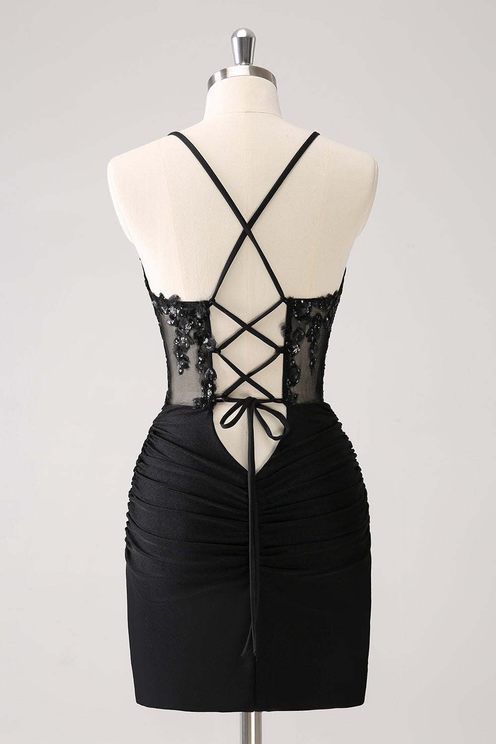 Sparkly Unique Black Tight Spaghetti Straps Sequin Homecoming Dress with Lace Up Back Customized
