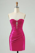 Sexy Bodycon Fuchsia Sweetheart Corset Hollow Out Beaded Short Homecoming Dress Customized