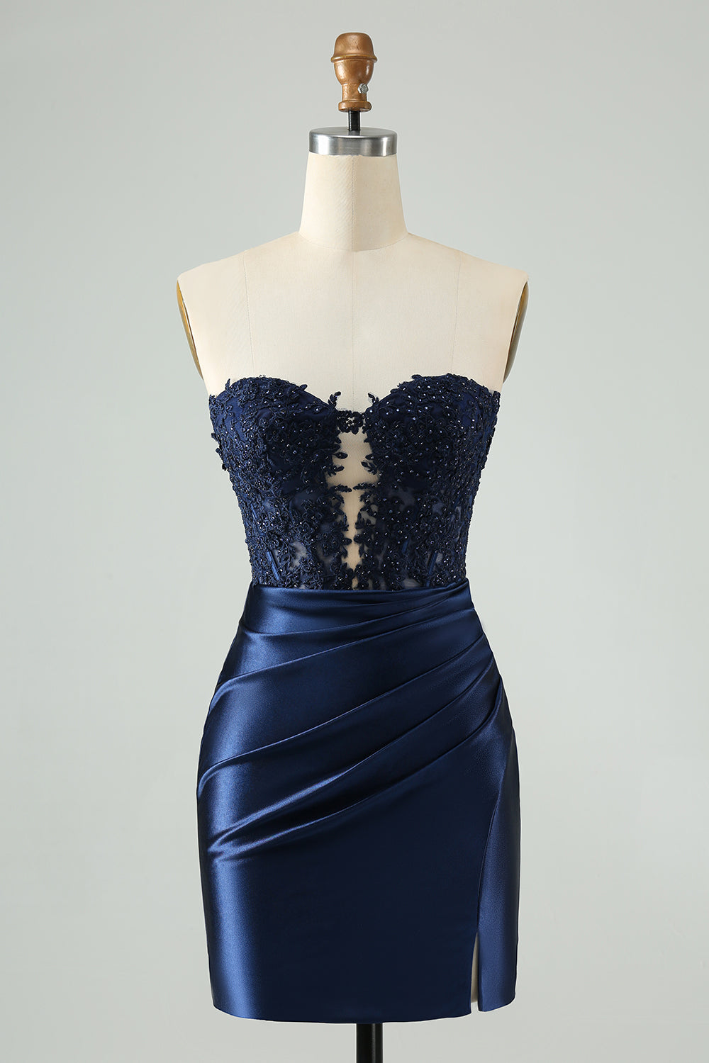 Navy Bodycon Sweetheart Corset Beaded Short Homecoming Dress with Hollow Out Customized
