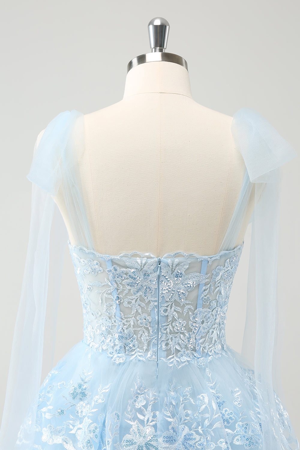 Cute Sparkly Blue A Line V Neck Corset Tiered Short Homecoming Dress Customized