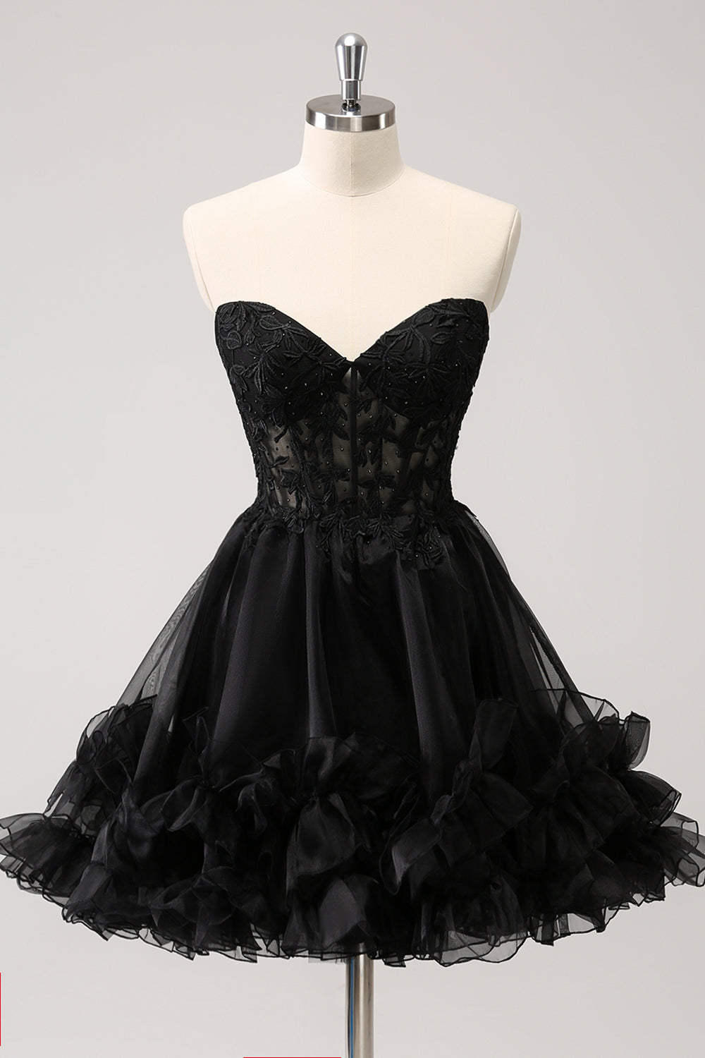 Sparkly Black A Line Sweetheart Corset Beaded Homecoming Dress with Lace Up Back Customized