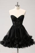 Sparkly Black A Line Sweetheart Corset Beaded Homecoming Dress with Lace Up Back Customized