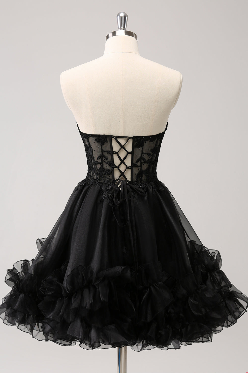 Sparkly Black A Line Sweetheart Corset Beaded Homecoming Dress with Lace Up Back Customized