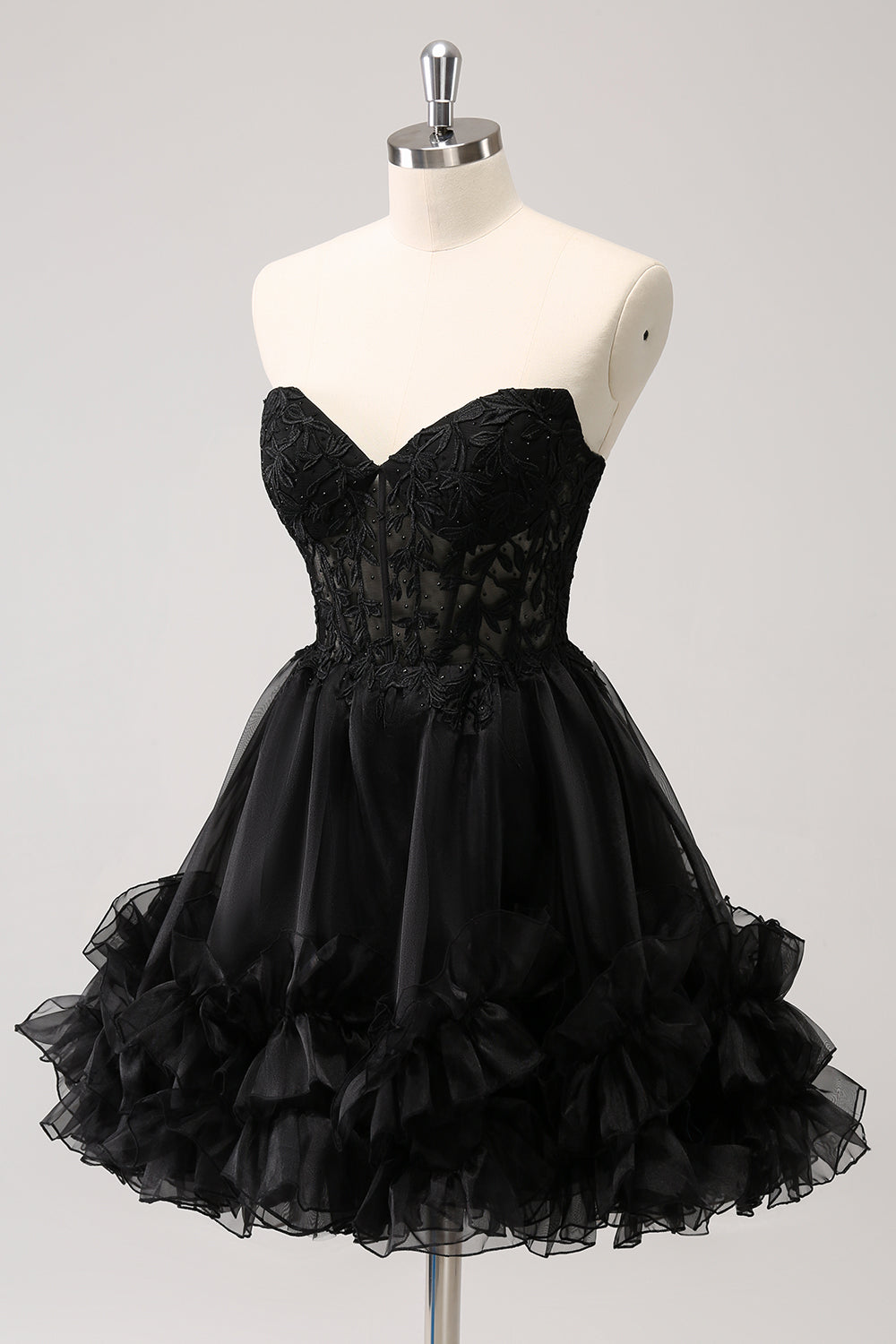 Sparkly Black A Line Sweetheart Corset Beaded Homecoming Dress with Lace Up Back Customized