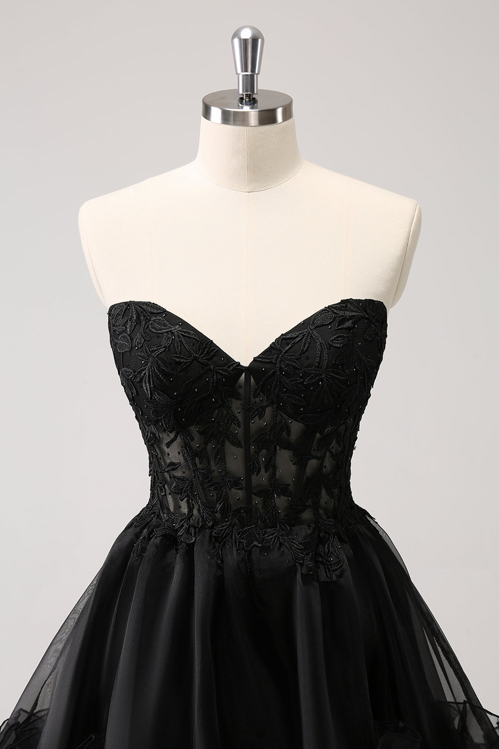 Sparkly Black A Line Sweetheart Corset Beaded Homecoming Dress with Lace Up Back Customized