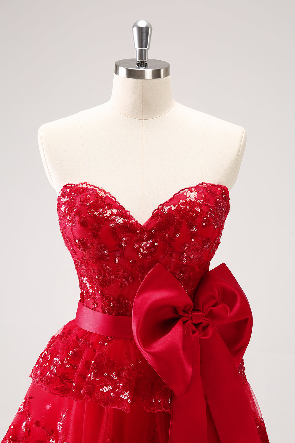 Sparkly Red A Line Sweetheart Corset Tiered Ruffle Homecoming Dress with Bows Customized