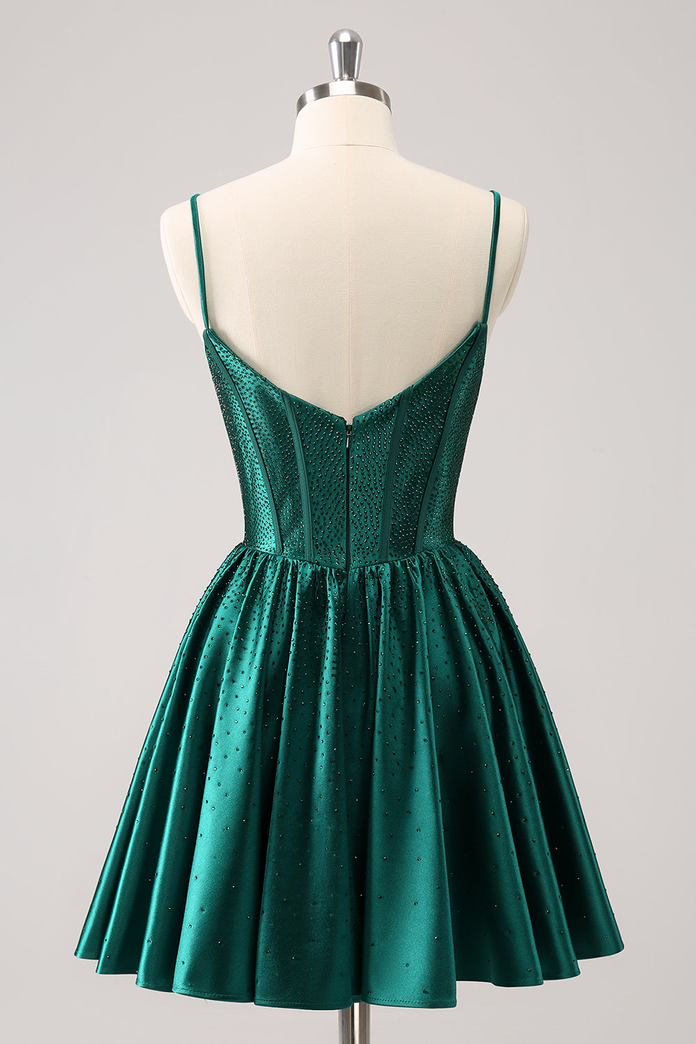Cute Dark Green A Line Spaghetti Straps Ruffle Corset Short Homecoming Dress with Beading Customized