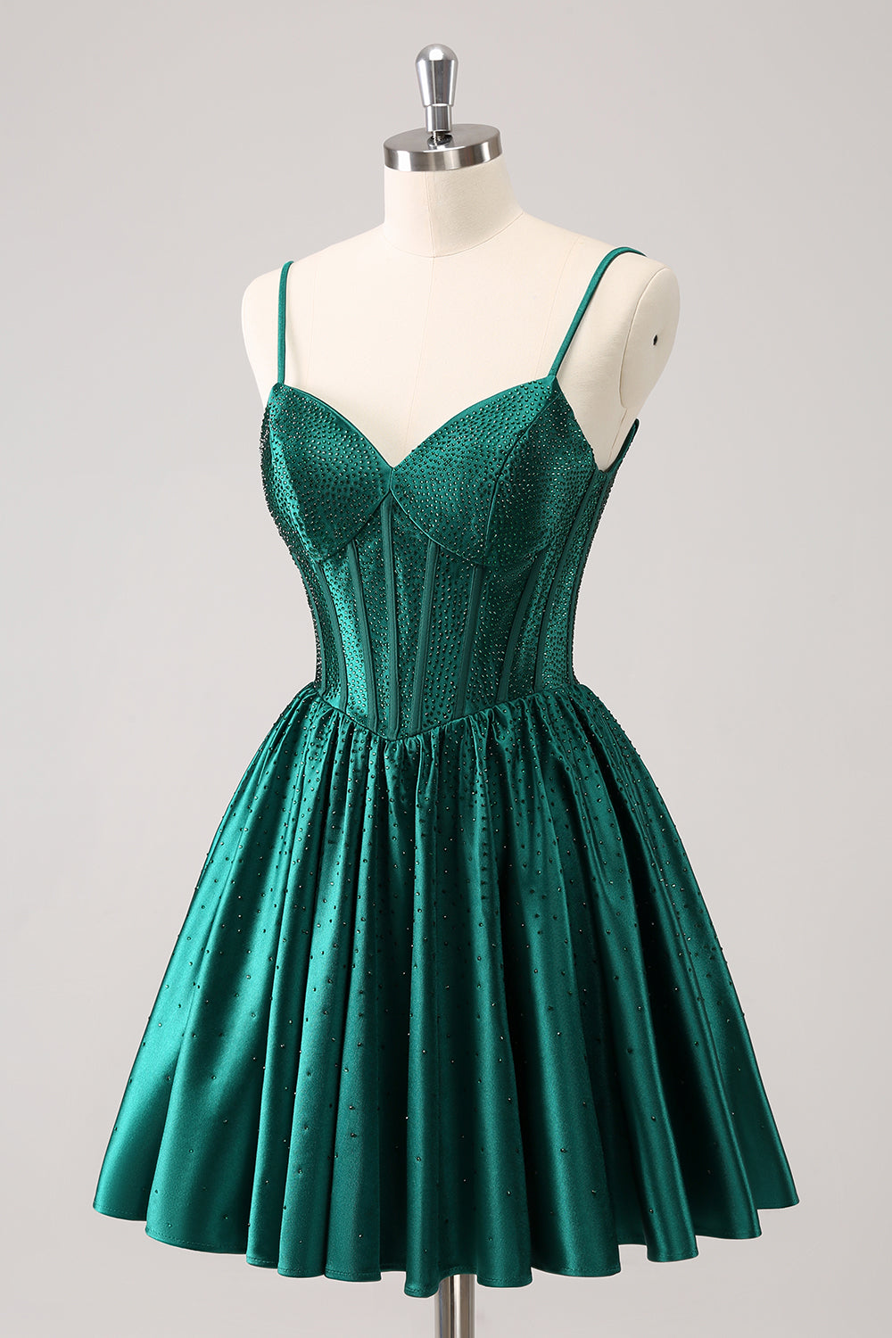 Cute Dark Green A Line Spaghetti Straps Ruffle Corset Short Homecoming Dress with Beading Customized
