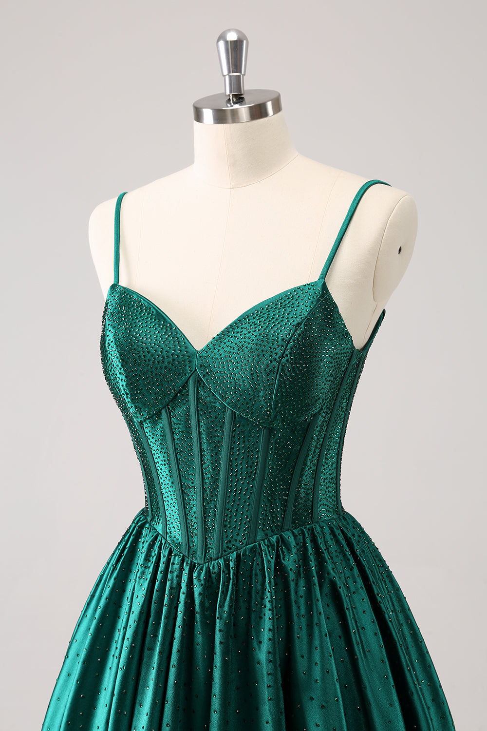 Cute Dark Green A Line Spaghetti Straps Ruffle Corset Short Homecoming Dress with Beading Customized