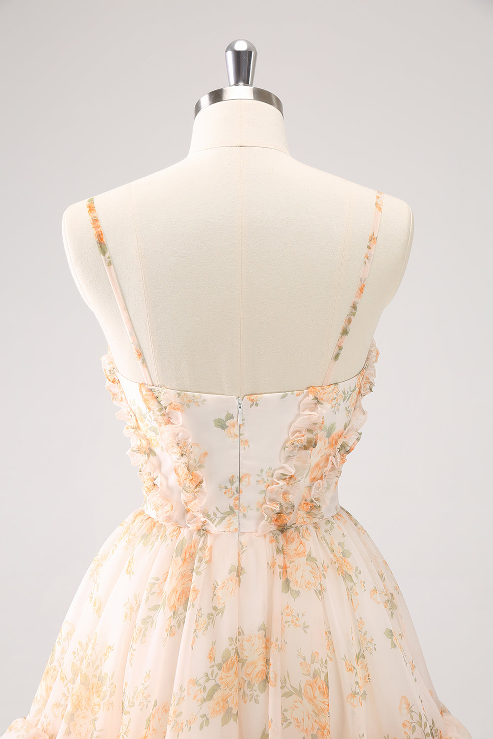 Cute Lilac A Line Cut Out Tiered Print Floral Homecoming Dress with Ruffles Customized