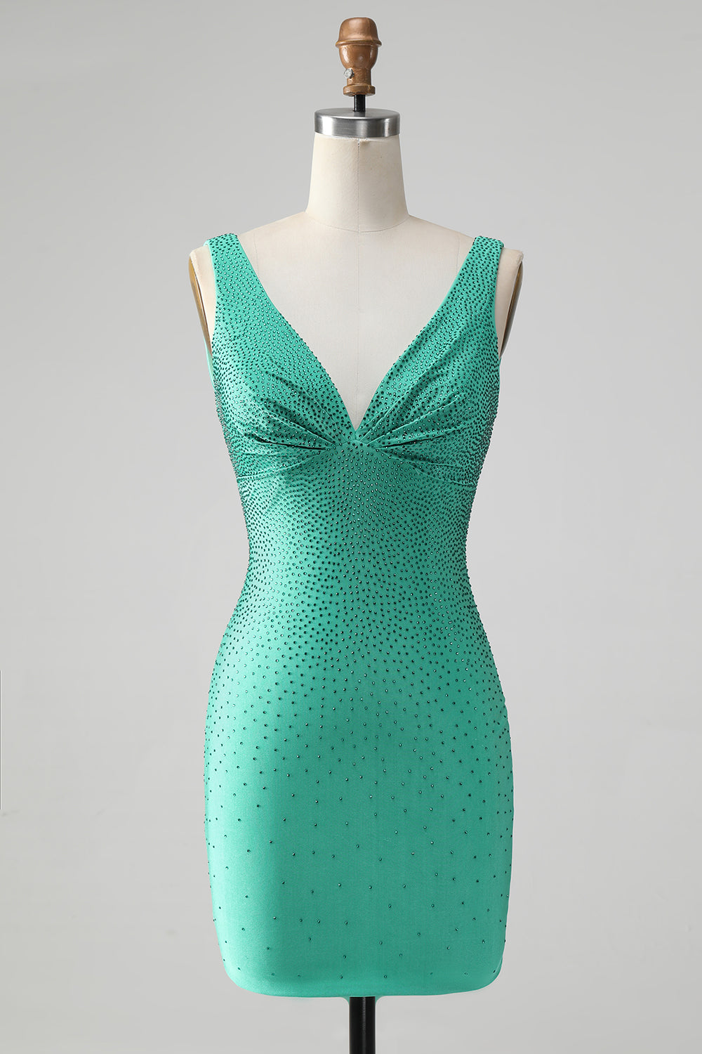 Chic Bodycon V Neck Backless Short Green Homecoming Dress with Beading Customized