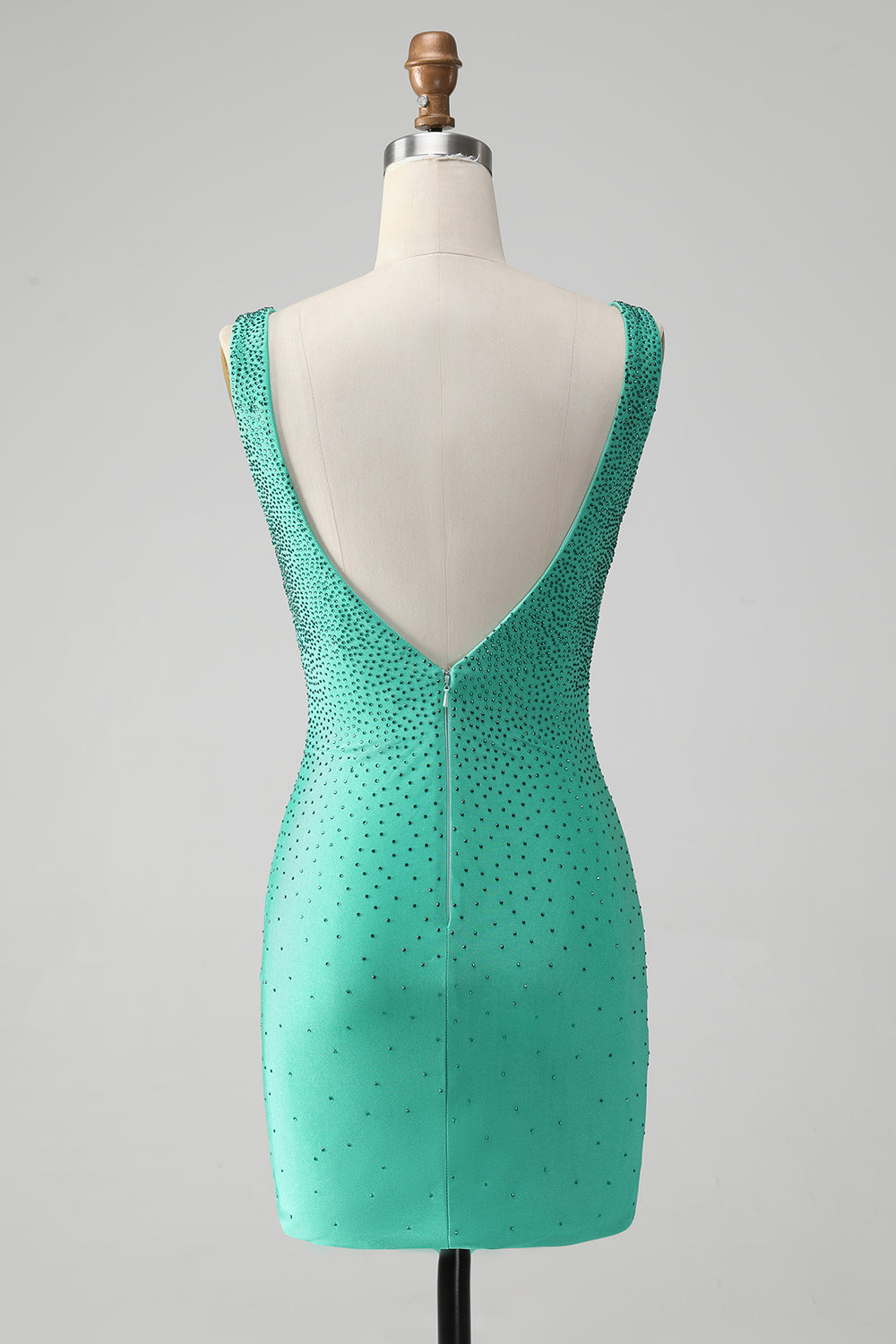 Chic Bodycon V Neck Backless Short Green Homecoming Dress with Beading Customized