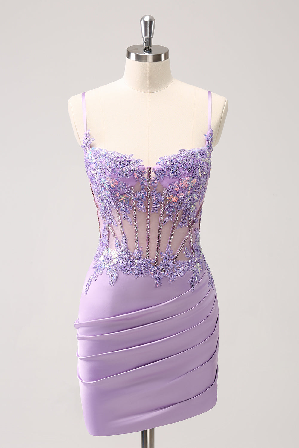 Unique Glitter Purple Corset Pleated Tight Homecoming Dress with Sequins Customized