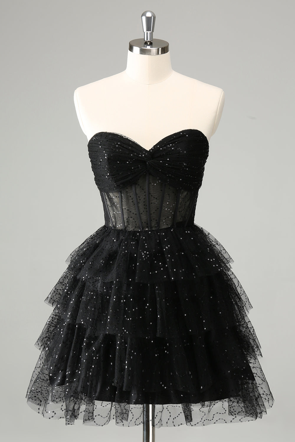 Cute Sparkly Black A Line Sweetheart Pleated Corset Homecoming Dress with Sequins Customized