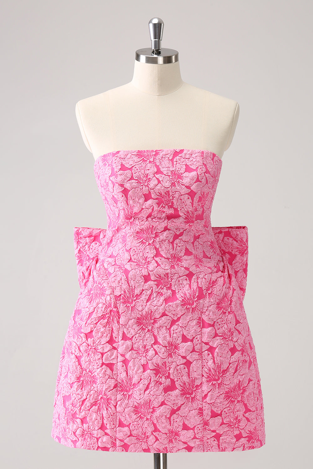Cute Hot Pink A Line Strapless Print Short Homecoming Dress with Bow Customized