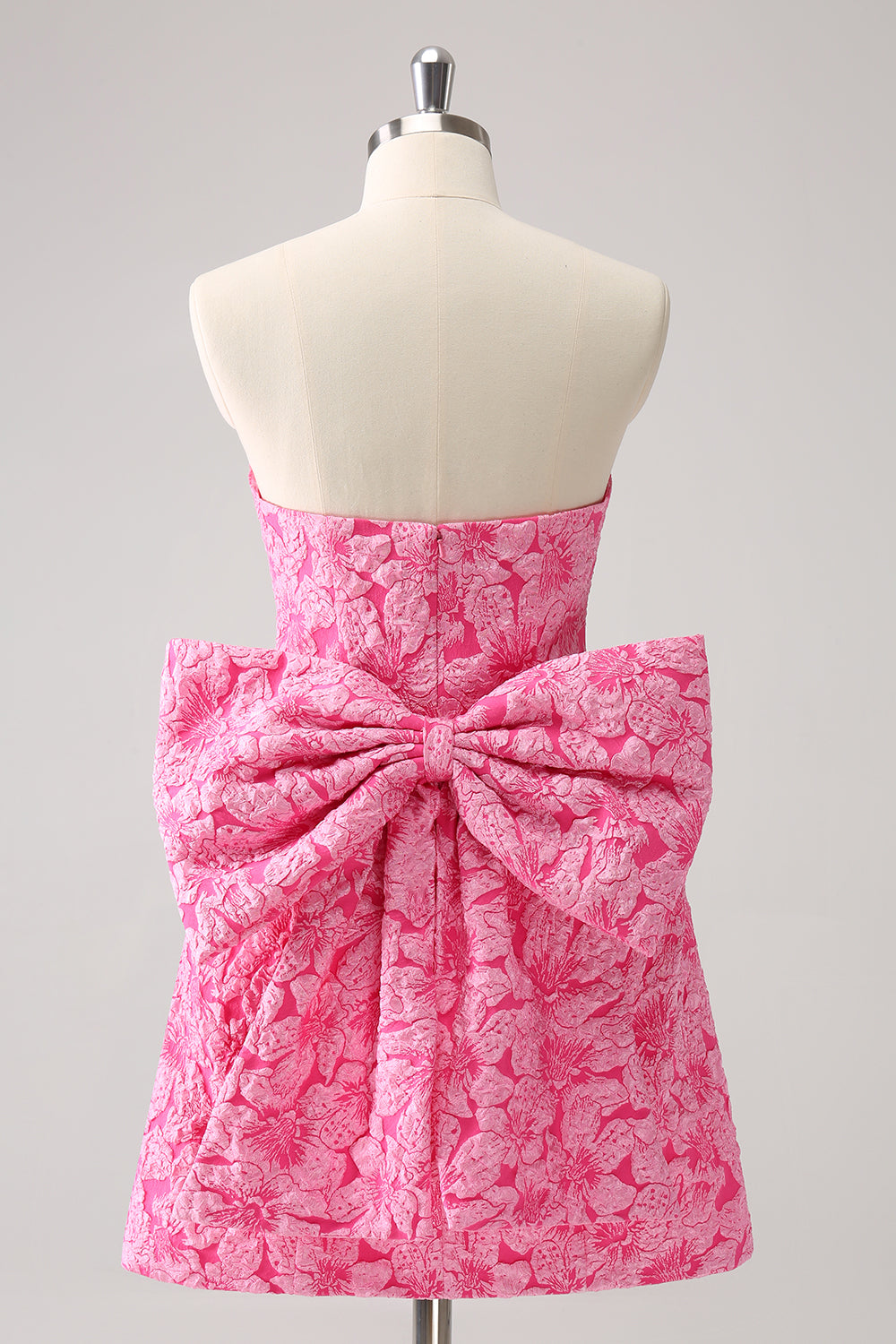 Cute Hot Pink A Line Strapless Print Short Homecoming Dress with Bow Customized