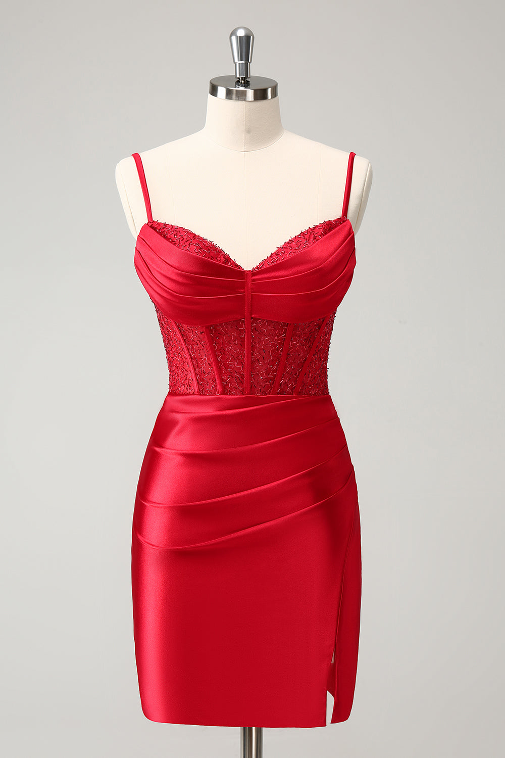 Stylish Red Bodycon Spaghetti Straps Corset Short Homecoming Dress with Lace Up Back Customized