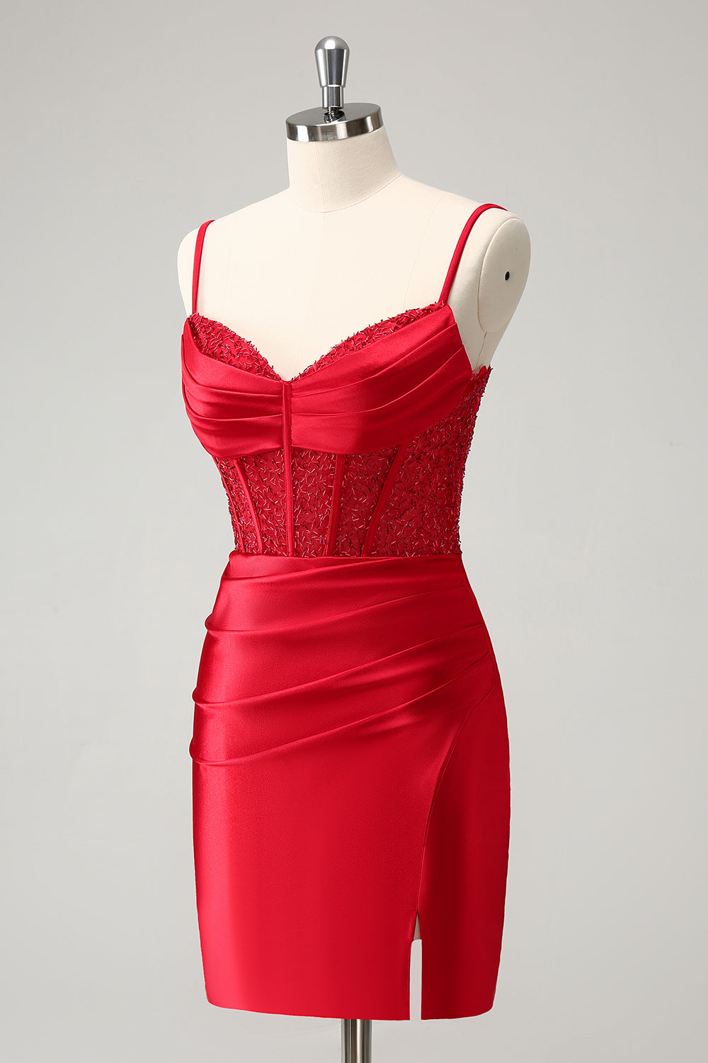 Stylish Red Bodycon Spaghetti Straps Corset Short Homecoming Dress with Lace Up Back Customized