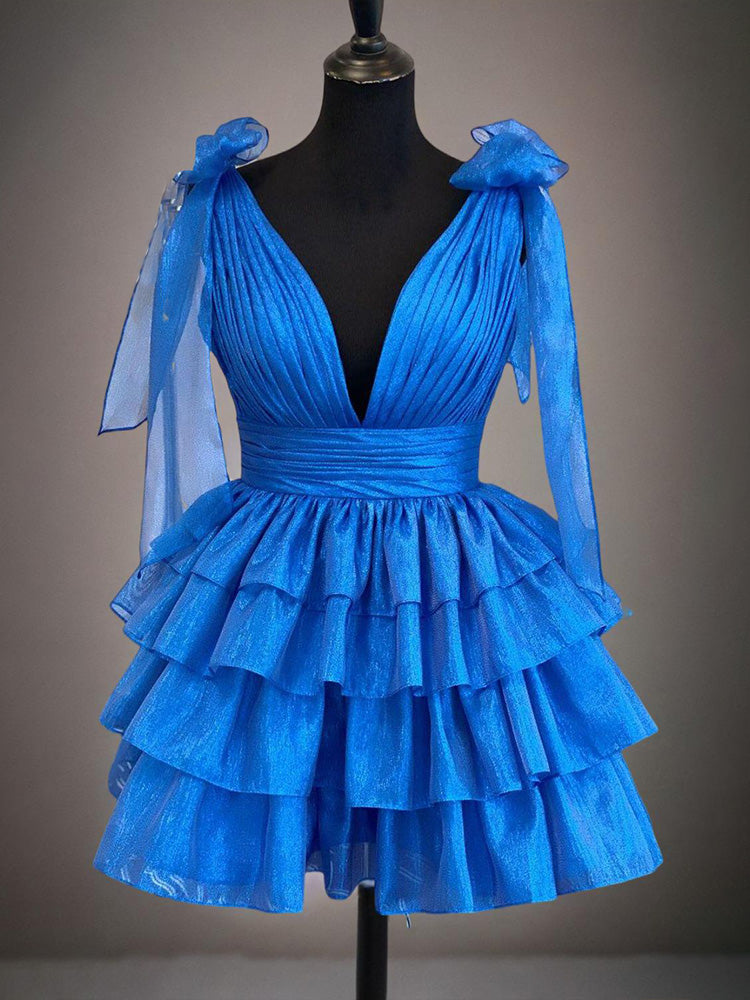 Gorgeous Deep V-neck Layers A Line Homecoming Dresses Customized