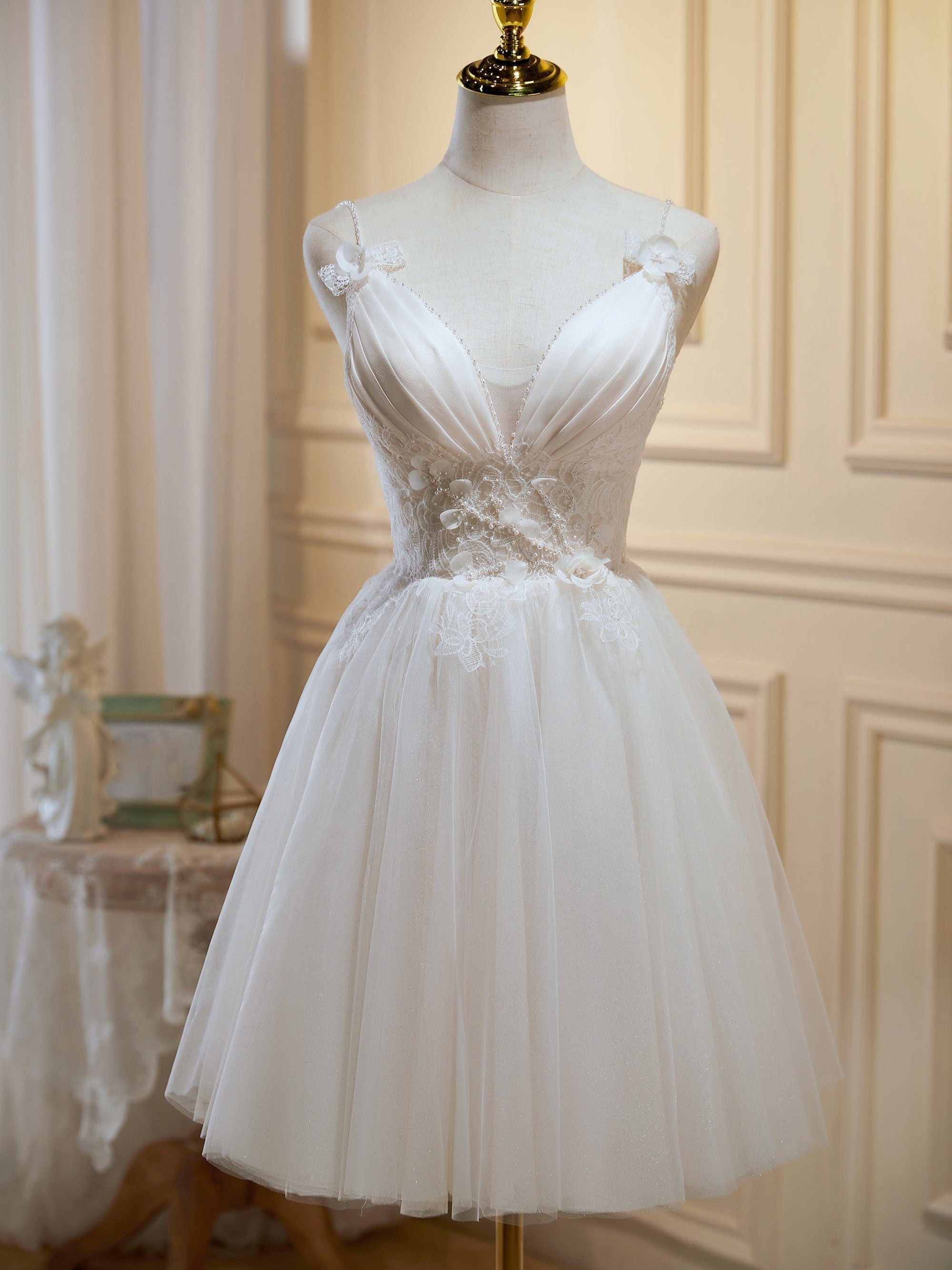 Spaghetti Straps V Neck Tulle Princess Homecoming Dresses Customized