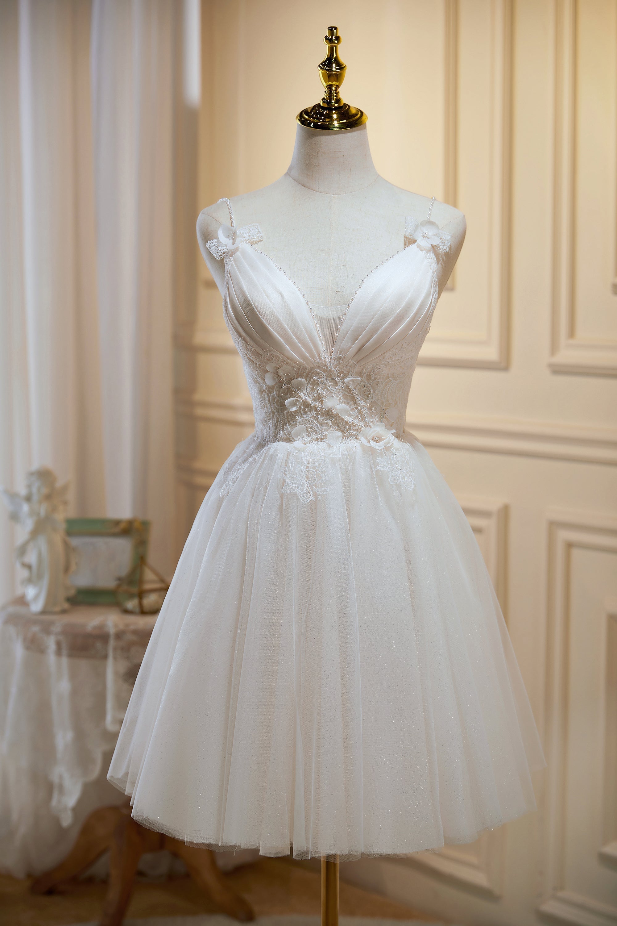 Spaghetti Straps V Neck Tulle Princess Homecoming Dresses Customized