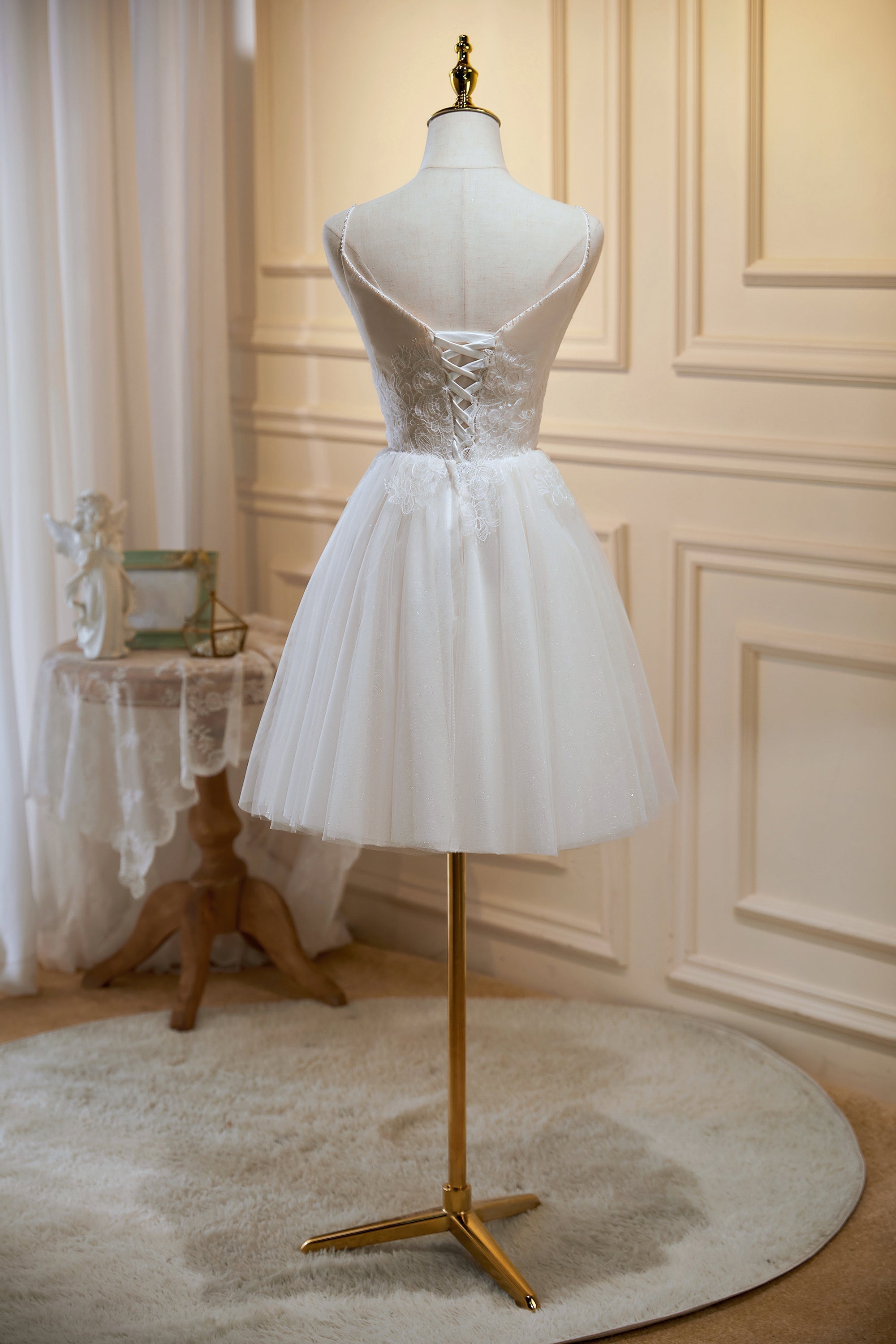 Spaghetti Straps V Neck Tulle Princess Homecoming Dresses Customized