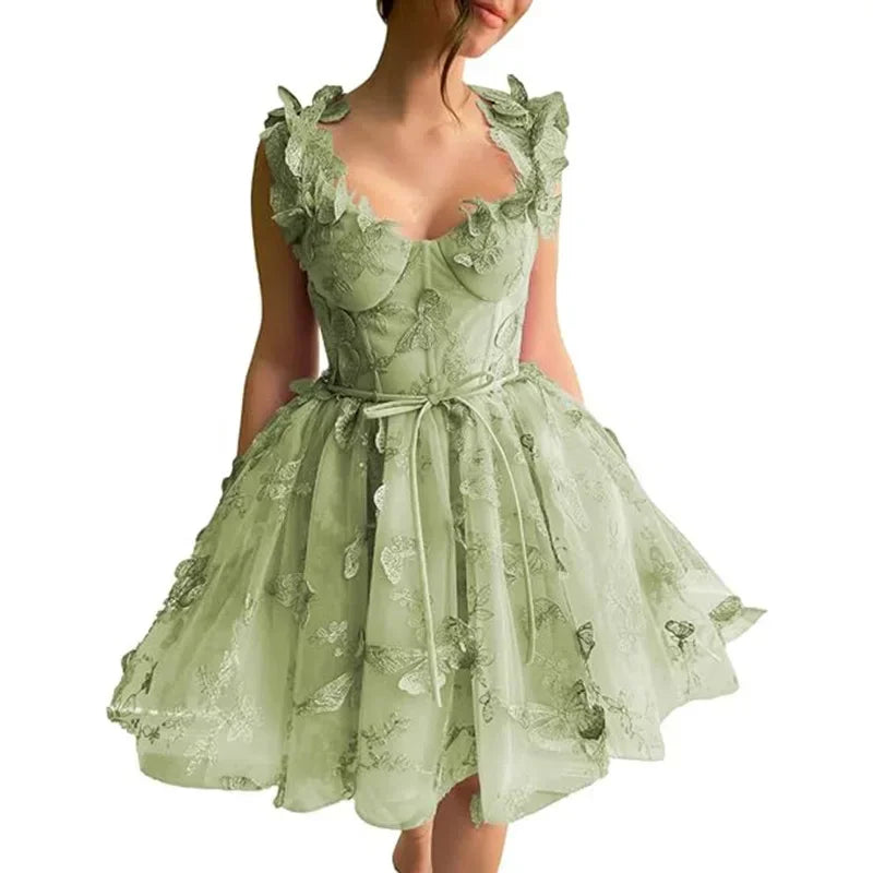 Green 3D Butterfly Short Homecoming Dress Straps Lace Prom Cocktail Bodice Party Gown Classic High quality Sexy Pastrol Matching Customized