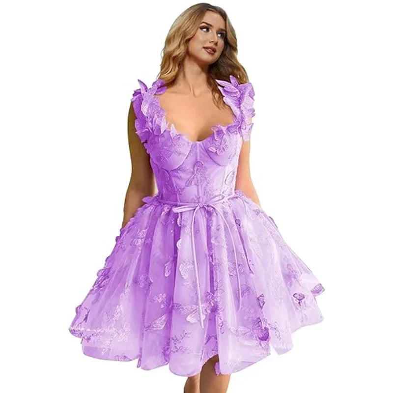 Green 3D Butterfly Short Homecoming Dress Straps Lace Prom Cocktail Bodice Party Gown Classic High quality Sexy Pastrol Matching Customized