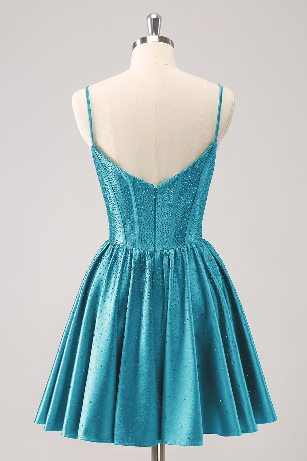 Cute Dark Green A Line Spaghetti Straps Ruffle Corset Short Homecoming Dress with Beading Customized