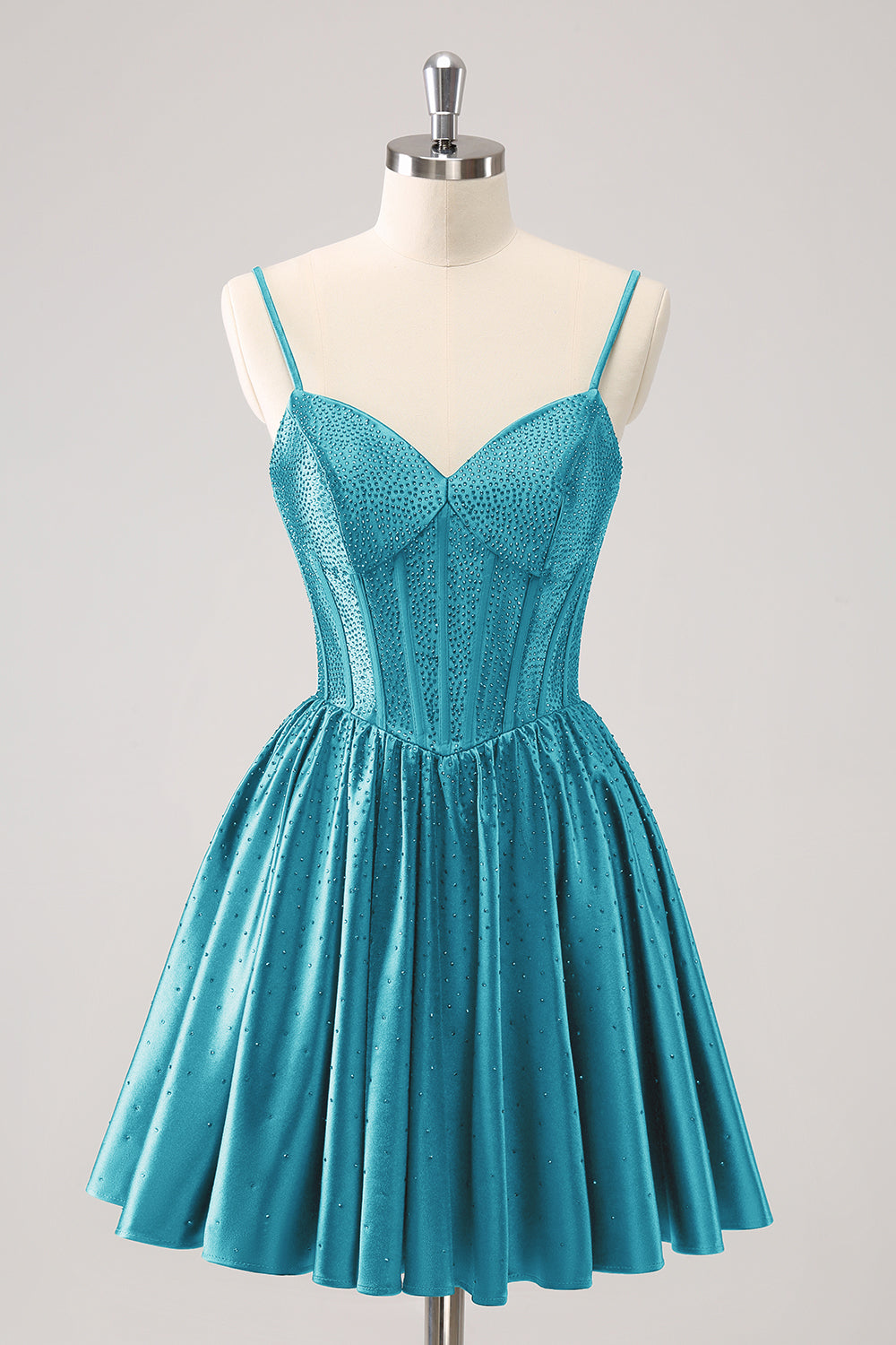 Cute Dark Green A Line Spaghetti Straps Ruffle Corset Short Homecoming Dress with Beading Customized