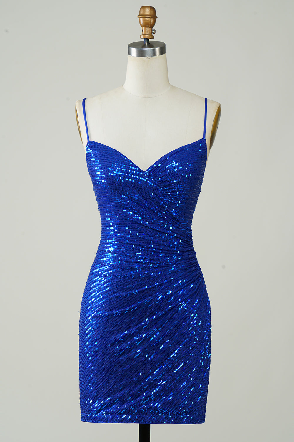 Sparkly Royal Blue Bodycon Spaghetti Straps Sequins Short Homecoming Dress Customized