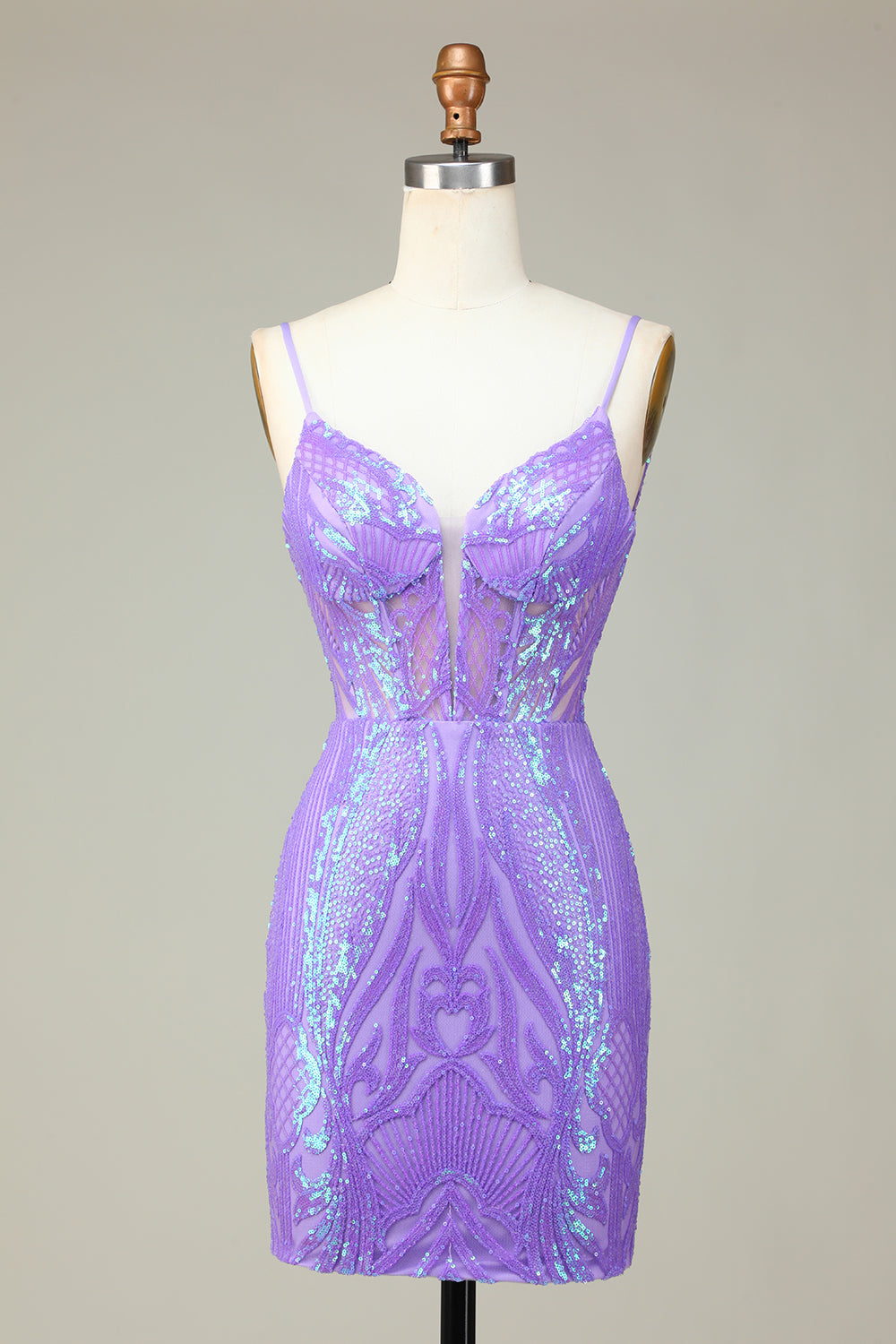 Stylish Lilac Bodycon Sequins Corset Homecoming Dress with Criss Cross Back Customized