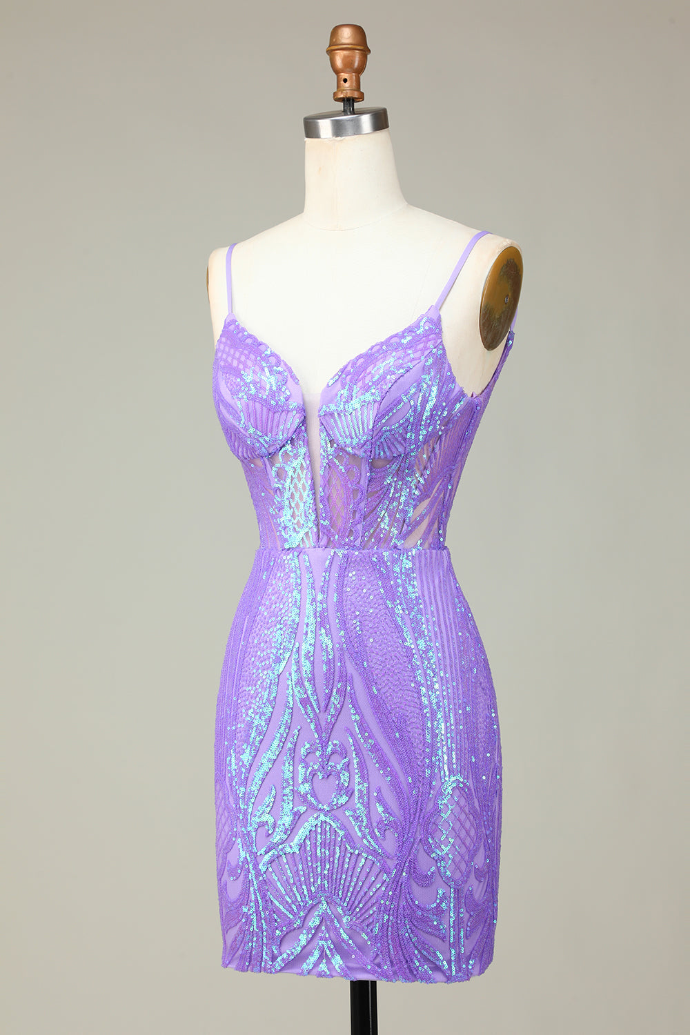 Stylish Lilac Bodycon Sequins Corset Homecoming Dress with Criss Cross Back Customized