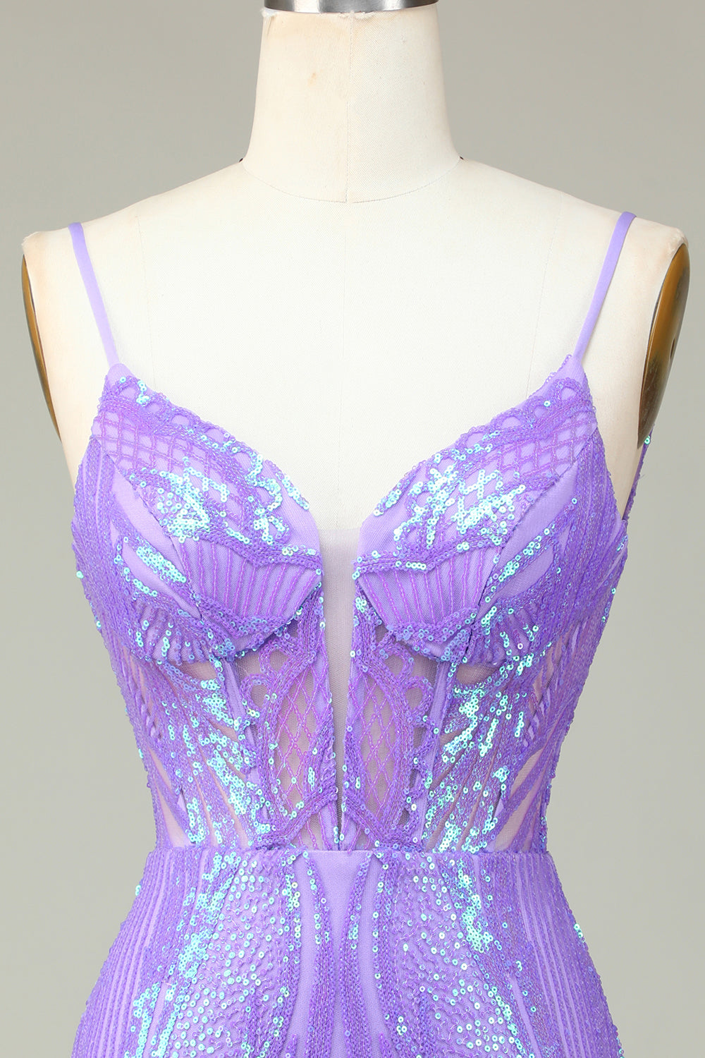 Stylish Lilac Bodycon Sequins Corset Homecoming Dress with Criss Cross Back Customized