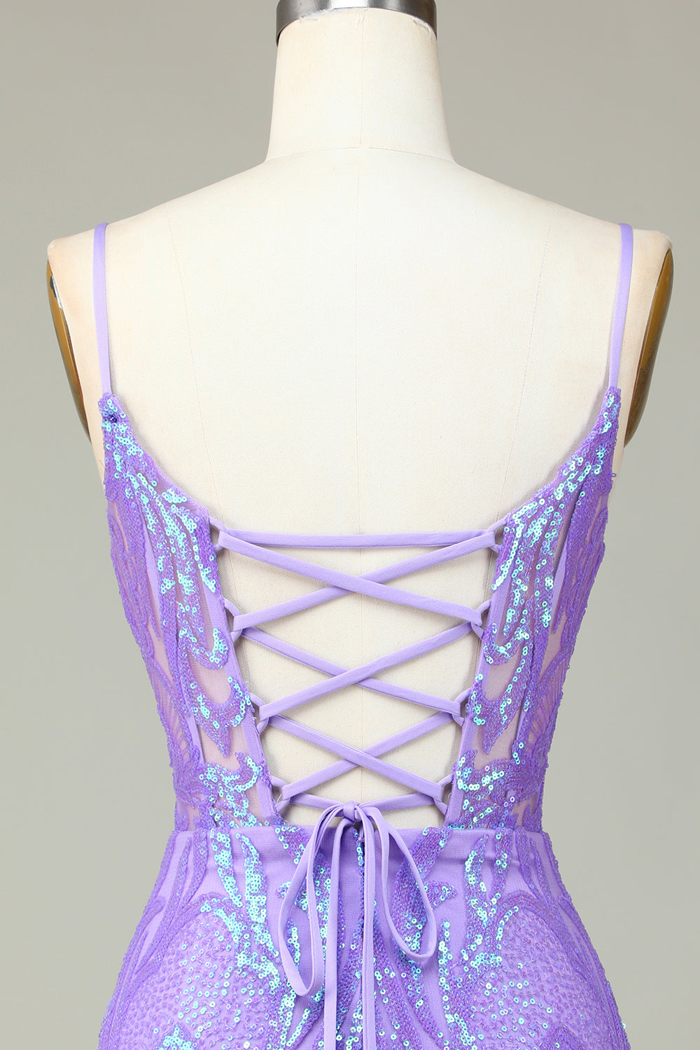 Stylish Lilac Bodycon Sequins Corset Homecoming Dress with Criss Cross Back Customized