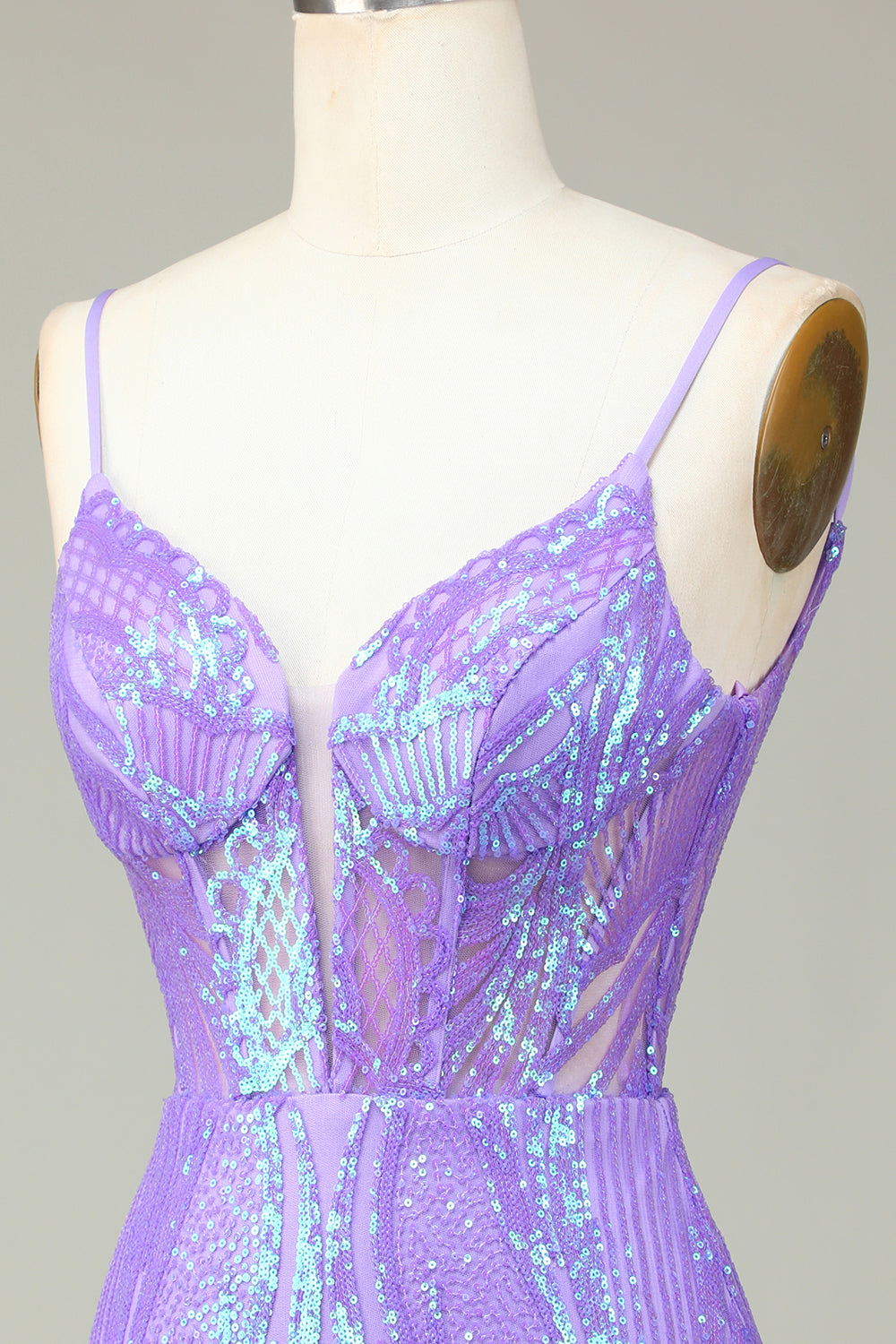 Stylish Lilac Bodycon Sequins Corset Homecoming Dress with Criss Cross Back Customized