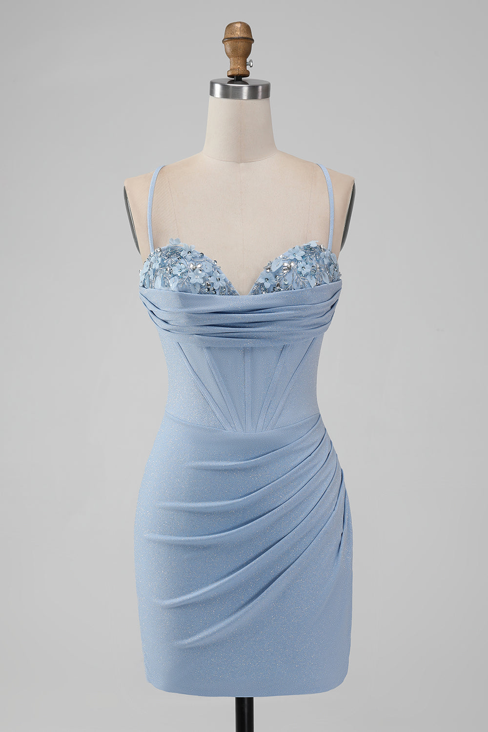 Light Blue Bodycon Spaghetti Straps Corset Short Homecoming Dress Customized