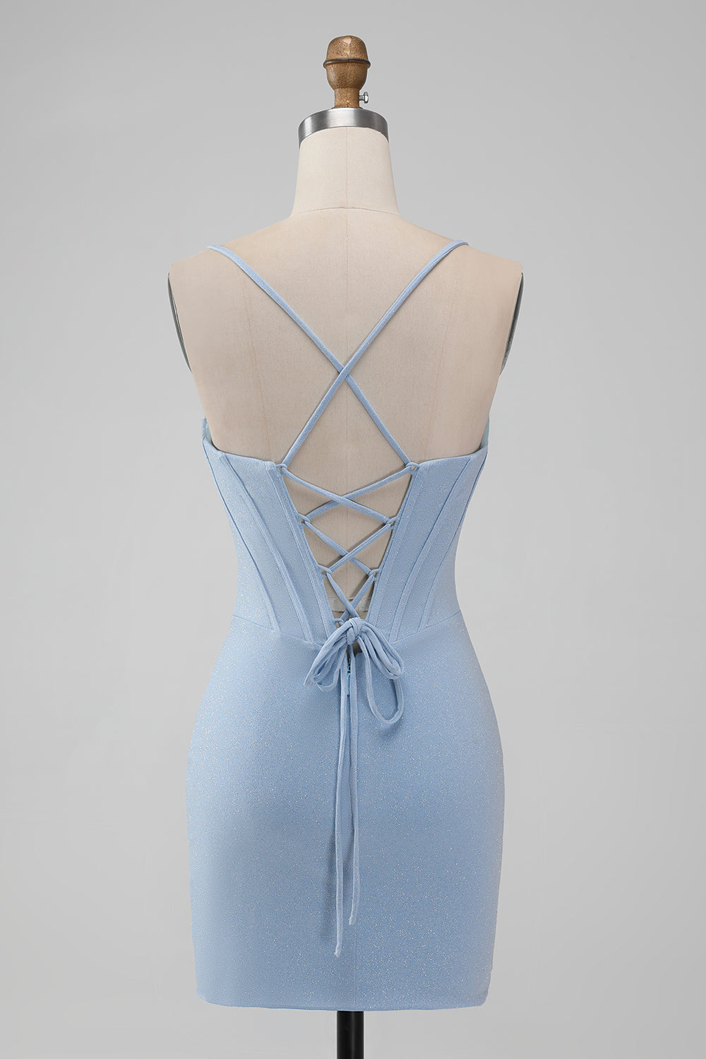 Light Blue Bodycon Spaghetti Straps Corset Short Homecoming Dress Customized